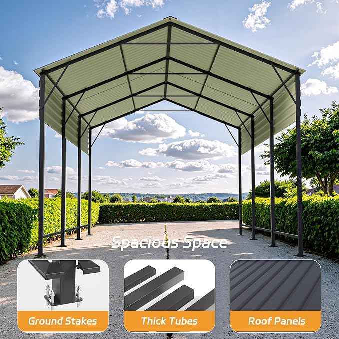 Patiowell 10x15 FT Metal Carport, Heavy Duty Carport with Reinforced Frame and Galvanized Steel Roof, Outdoor Car Port Shelter for Car, Truck, Boat and Tractor, Black