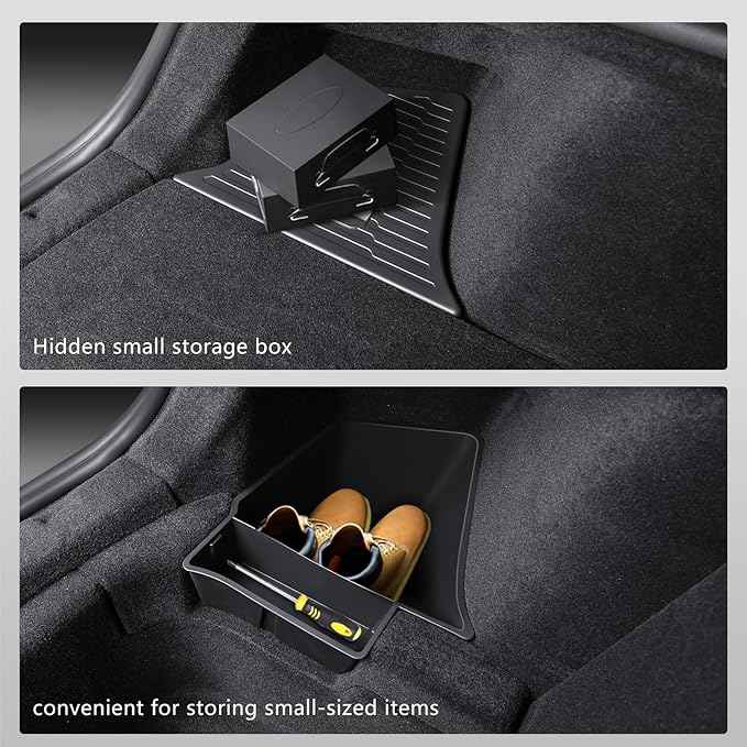 Trunk Storage Bins for Tesla Model Y Juniper, 2-Piece Waterproof Organizer with Lids, Black Side Storage Box, 2025-2026