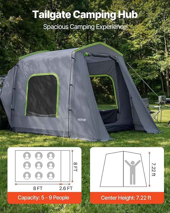 VEVOR SUV and Pickup Truck Camping Tents, Waterproof Double Layer Design with Carry Bag, Accommodates 2-9 Persons for Outdoor Activities