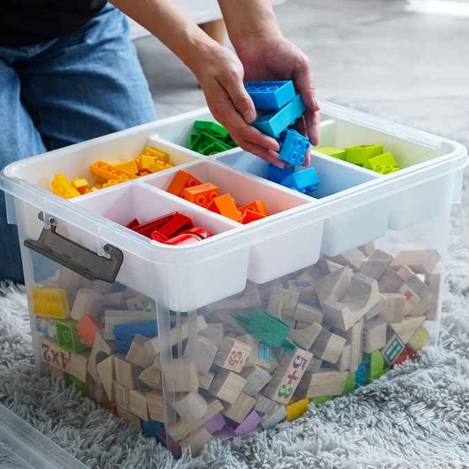 Citylife 32 QT Plastic Storage Box with Removable Tray Craft Organizers and Storage Clear Storage Container for Organizing Bead, Tool, Sewing, Playdoh