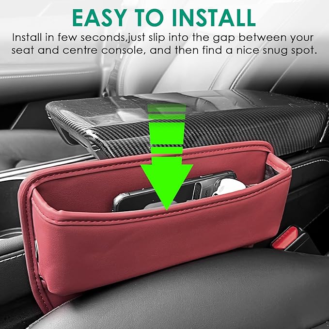 2 Pack Seat Gap Filler Organizer Compatible for Tesla Model 3 Y X S Car Leather Accessories Console Side Extra Storage Boxes Seat Crevice Box Auto Front Seat Storage Interior (Red)