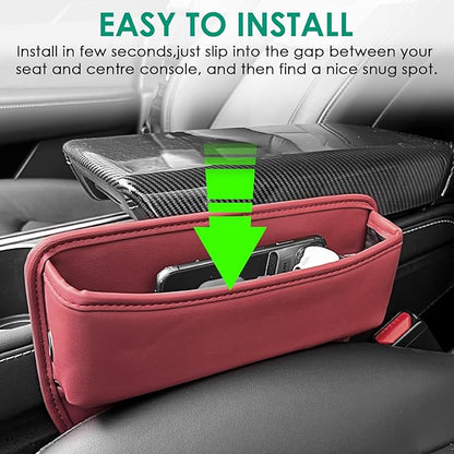 2 Pack Seat Gap Filler Organizer Compatible for Tesla Model 3 Y X S Car Leather Accessories Console Side Extra Storage Boxes Seat Crevice Box Auto Front Seat Storage Interior (Red)