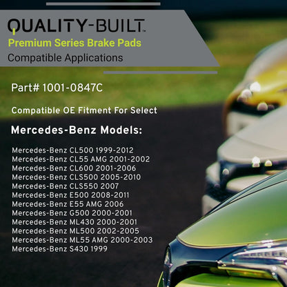 Premium Ceramic Front Brake Pads (1001-0847C) Compatible with 1999-2012 Mercedes-Benz (CL500/CL55 AMG/CL600/CLS500/CLS550/E500/E55 AMG/G500/ML430/ML500/ML55 AMG/S430/S500/S55 AMG/S600)