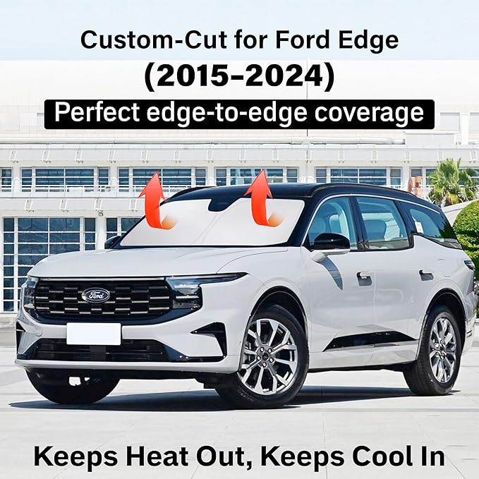 EcoNour Windshield Sun Shade Compatible for Ford Edge 2015–2024 | SUV Front Window Sun Visor Protector | Foldable 4-Layer Sunshade | Blocks UV Rays & Keeps Cabin Cool