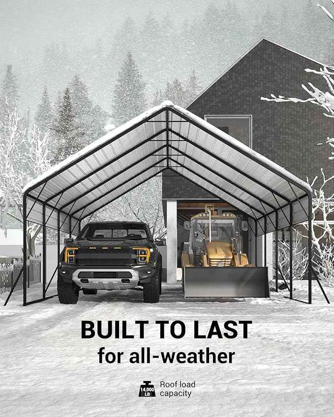 Garveelife 20 ft x20 ft x13 ft Metal Carport for 2 Cars, Heavy Duty Steel Frame for All Weather, Permanent Shelter for Boats, Full-Sized Pickup Trucks, and Tractors, N.W. 800 LBS