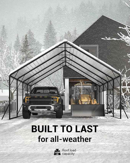 Garveelife 20 ft x20 ft x13 ft Metal Carport for 2 Cars, Heavy Duty Steel Frame for All Weather, Permanent Shelter for Boats, Full-Sized Pickup Trucks, and Tractors, N.W. 800 LBS