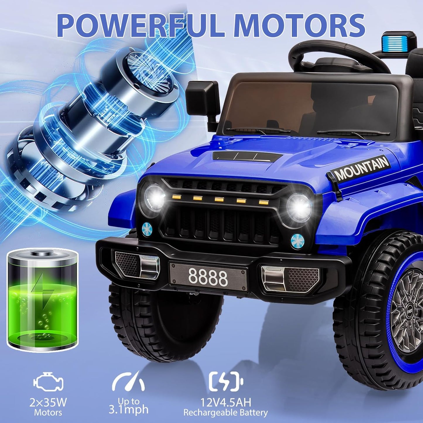 12V Kids Ride On Truck Car, Battery Powered Electric Vehicles with Remote Control, Spring Suspensions, 3 Speeds, LED Lights, Music, MP3, Ride On Toy Car for Children Toddles Boys Girls, Dark Blue - AutoBay