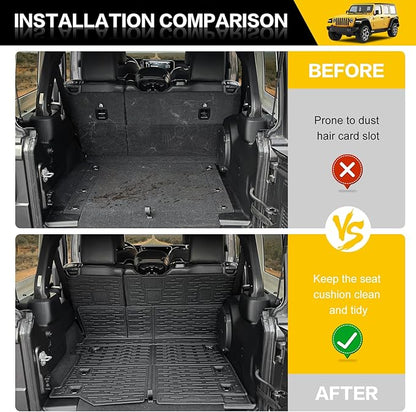 Cargo Mats with Net for 2018-2025 Jeep Wrangler JL Unlimited 4X4 Accessories All Weather Protection Rear Seat Back Cover Trunk Liner Cargo Net for 18-25 JL JLU Gas Type 4 Door(Not for 4XE)