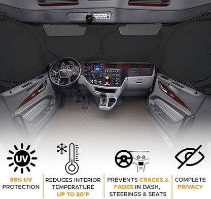 EcoNour Windshield Sun Shade for Semi Truck Windshield | Large Coverage Foldable Front Window Sunshade | Heavy Duty UV & Heat Reflective Sun Visor