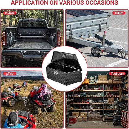 39 Inch Aluminum Trailer Tongue Tool Box, Heavy Duty Utility Storage Box with Lock and Keys, Diamond Plate Waterproof Trailer Box Organizer for Pick Up Truck Beds - Black