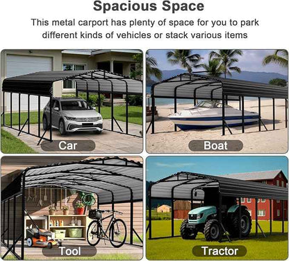 12x25FT Heavy Duty Metal Carport - Reinforced Galvanized Carport Canopy for All-Weather Shelter, Enhanced Wind Resistance for Boats, Cars, Trucks and Tractors