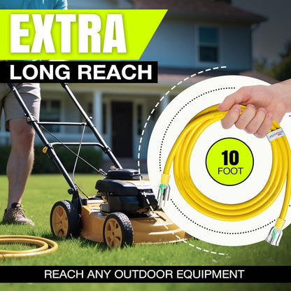 10ft Outdoor/Indoor Extension Cord 10/3 Gauge Ultra Heavy Duty 3 Prong SJTW, Waterproof, Flexible Cold-Resistant Long Power Cord,15A 125V 1875W, Yellow by LifeSupplyUSA