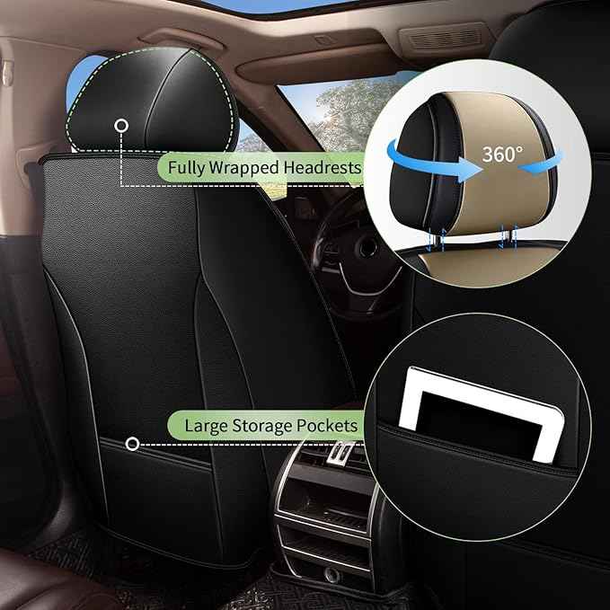 Car Seat Covers Full Set for Lexus GS 200t/350/450H 2007-2025 2026, Breathable Cooling Ice Silk Leather Car Seat Cover 5 Seats for Lexus GS 200t/350/450H Accessories (Black&Beige)
