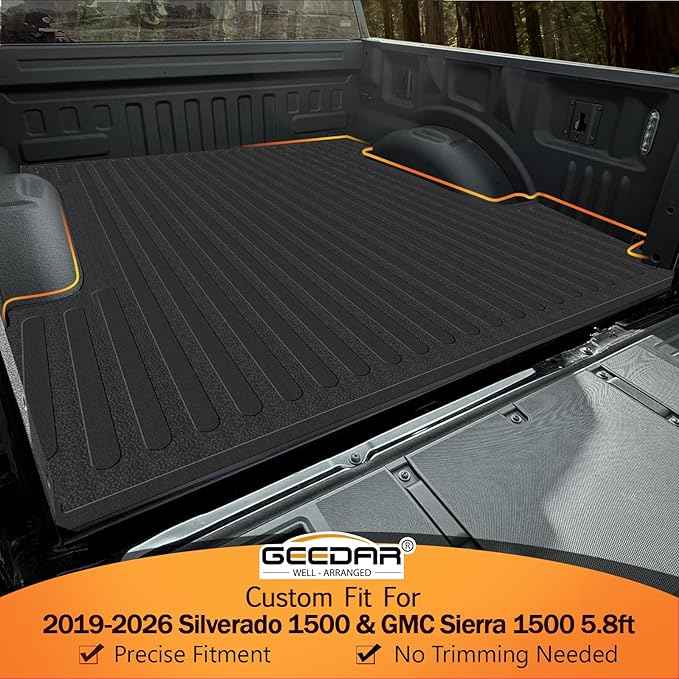 GEEDAR Heavy Duty Rubber Bed Mat for 2019-2026 Chevy Silverado/GMC Sierra 1500 Accessories 5'8'' Vehicle Bed, Bed Liner for Chevy Silverado GMC Sierra 1500, Black