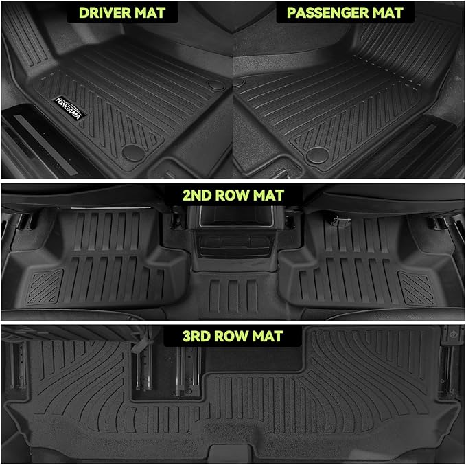 Tongama-Floor Mats for 2020-2026 Cadillac XT6 6 Seats with Bucket Seat, All Weather TPE Floor Liners & 2nd Backrest Mats & Trunk Mat with Backrest Mat for Cadillac XT6 Waterproof Interior Accessories