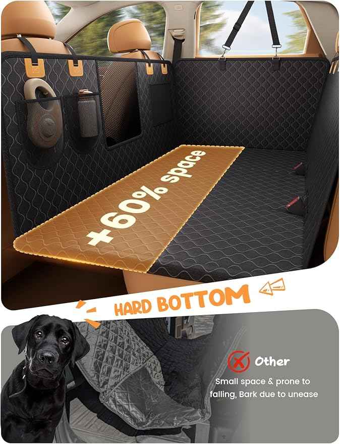 Lamicall Dog Car Seat Cover for Back Seat - [Upgraded Anti-Ripped] Back Seat Extender for Dogs Hard Bottom, Waterproof Dog Hammock for Car with Mesh Window, Pet Backseat Protector SUV & Small Truck XL