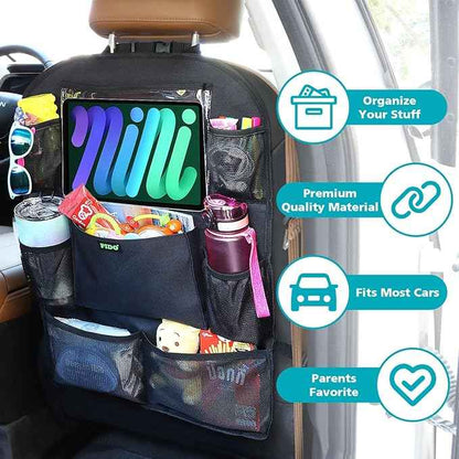 PIDO Car Seat Protector for Child Car Seat, Seat Back Organizer with Touch Screen Tablet Holder and 8 Pockets, Car Travel Accessories