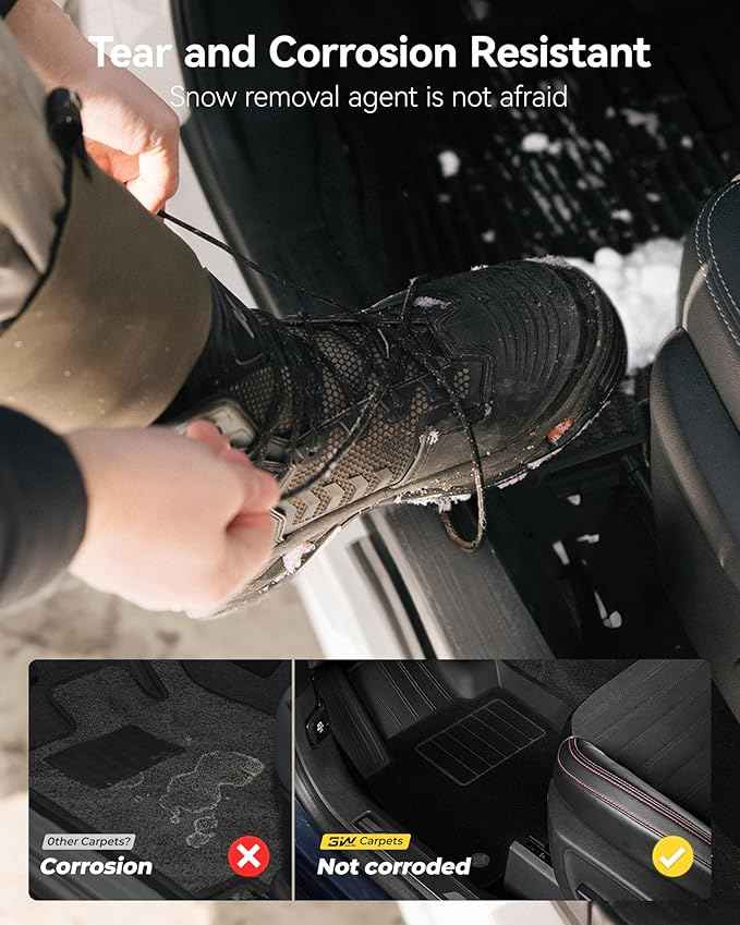 3W Floor Mats with Carpet & Cargo Liner for Tesla Cybertruck 2023 2024 2025 2026, All Weather Waterproof Heavy Duty Accessories Custom Fit Automotive Double Layer Floor Liners & Sub Storage Trunk Mat
