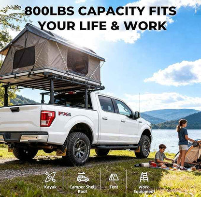 Ladder Rack for Truck, 800 LBS Capacity Truck Bed Rack, 19"-25" Height-Adjustable Aluminum Truck Ladder Racks, Fit for Medium-Size Pickup Toyota Tacoma Jeep Gladiator with Bed Rail