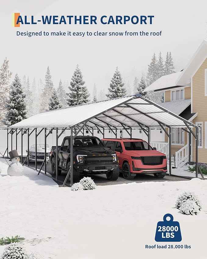 GarveeLife 20'x40'x12' Metal Carport for Multiple Vehicles, Heavy Duty Car Ports, Vertical Roof Design, All-Weather Use, for Full-Size Pickup Trucks, Boats, and Tractors