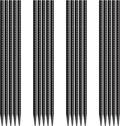 Rebar Stakes 16 Inch 20 Pack Heavy Duty Ground Anchors with Chisel Point End Long Straight Steel Tent Stakes 3/8" Thickness Metal Spikes Black Coated for Concrete Timber Camping Garden Plant