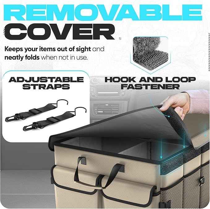 FORTEM Trunk Organizer with Cooler For SUV Car Trunk, Foldable Storage, Car Accessories for Women Men, Collapsible Bag, Perfect Christmas Gifts, 600D Oxford, Non Slip Bottom, Straps, Soft Cover (105L)