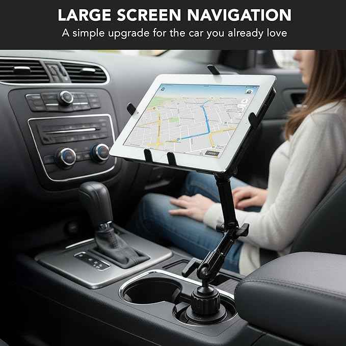 Mount-It! Premium Cup Holder Tablet Mount Fits Vehicle Cupholders 2.75"–3.5" in Diameter, Adjustable Tray for 7"–11" Tablets, Heavy-Duty Aluminum Arm, Full Motion Swivel & Secure Lock Cars Trucks SUVs