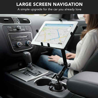 Mount-It! Premium Cup Holder Tablet Mount Fits Vehicle Cupholders 2.75"–3.5" in Diameter, Adjustable Tray for 7"–11" Tablets, Heavy-Duty Aluminum Arm, Full Motion Swivel & Secure Lock Cars Trucks SUVs