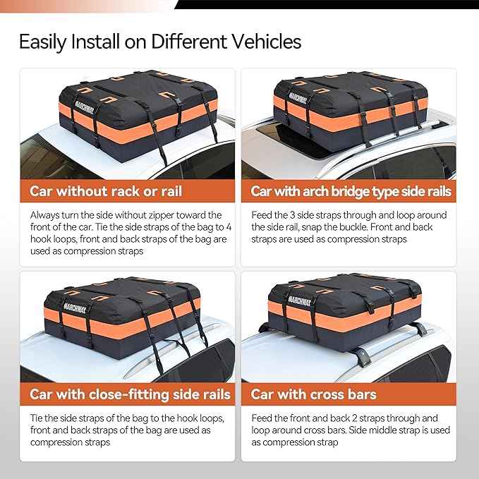 MARCHWAY Waterproof Car Roof Luggage Bag, Weatherproof Soft Shell Rooftop Cargo Carrier Bag for Vehicles with or Without Rack. 6 Door Hooks, Anti Slip Mat, Lock Included (15 Cubic Feet, Orange)