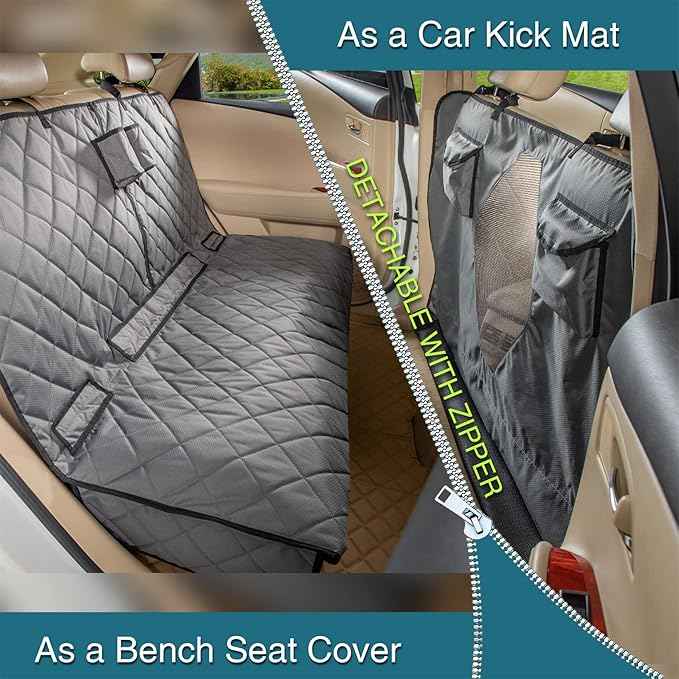 Car Dogs All Covered Back Seat Cover with Mesh Window, Bench and Hammock Combination Detachable Pet Seat Cover Suitable for Most Vehicles (Grey, Standard)