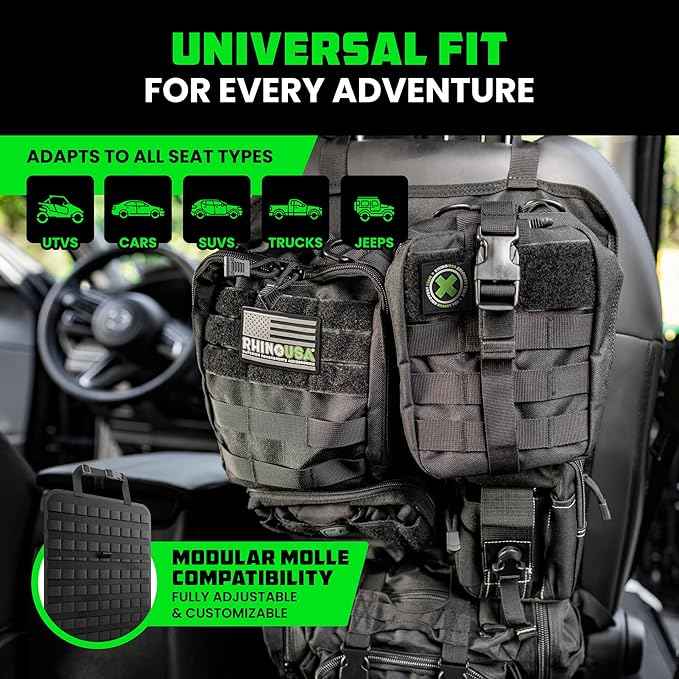 Tactical Car Seat Organizer – Military-Grade Storage for SUV, Truck, & Car – Heavy Duty Seat Organizer with Multiple Pockets & Car Accessories for Maximum Organization - Black