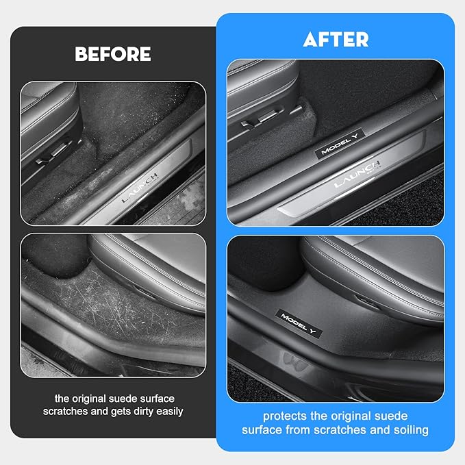 8PCS Door Sill Protector for Tesla Model Y Juniper Door Sill Guards Anti-Kick Full Protect Door Entry Cover for 2025-2026 New Model Y Accessories(Black Leather Grain)