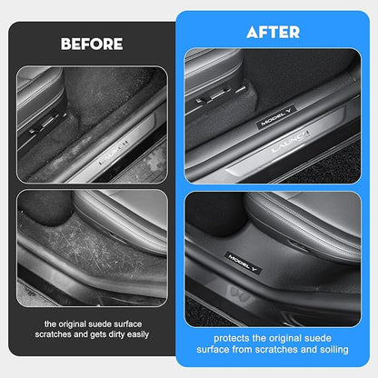 8PCS Door Sill Protector for Tesla Model Y Juniper Door Sill Guards Anti-Kick Full Protect Door Entry Cover for 2025-2026 New Model Y Accessories(Black Leather Grain)