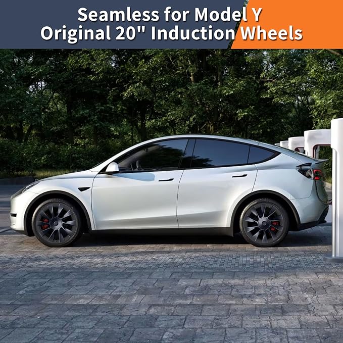 Tesla Model Y Rim Protector Fit 20" Induction Wheels 2020-2024|Wheel Covers 20 inch|ABS Guard Hubcap Cover for Curb Rash Prevention| Model Y Accessories|Matte Black(Set of 4)