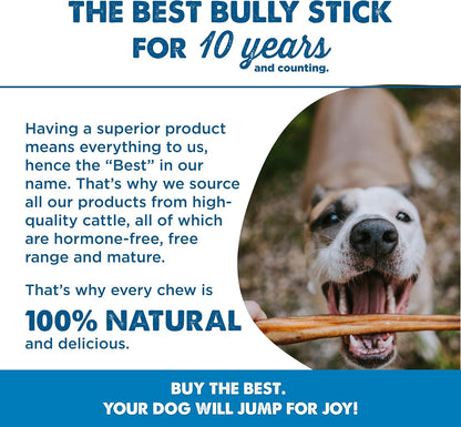Best Bully Sticks 6 Inch Bully Sticks for Dogs - 15 Count (Pack of 1) - Natural, Easily Digestible, 100% Grass-Fed Beef, Grain and Rawhide Free