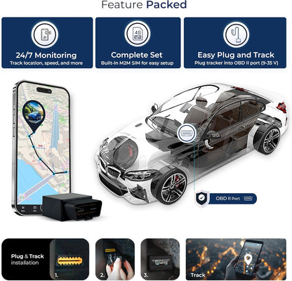 Salind GPS 4G LTE OBD 9-35V Fleet and Vehicle Tracker – Hidden Car, Truck, Trailer Locator with Real-Time Monitoring, Route History, Mileage, GeoFence, Compact Splash Proof Design, Fixed Connection