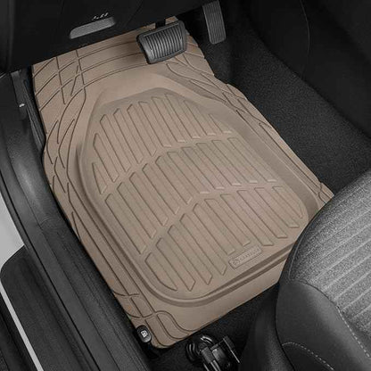 CARBELLA Heavy Duty Rubber 4-Piece Beige Car Floor Mats - Universal Trimmable All-Weather Car Accessories - Girl Car Accessories for Women & Cute Car Mats for Women for Girly Car Decor, Truck, & SUV