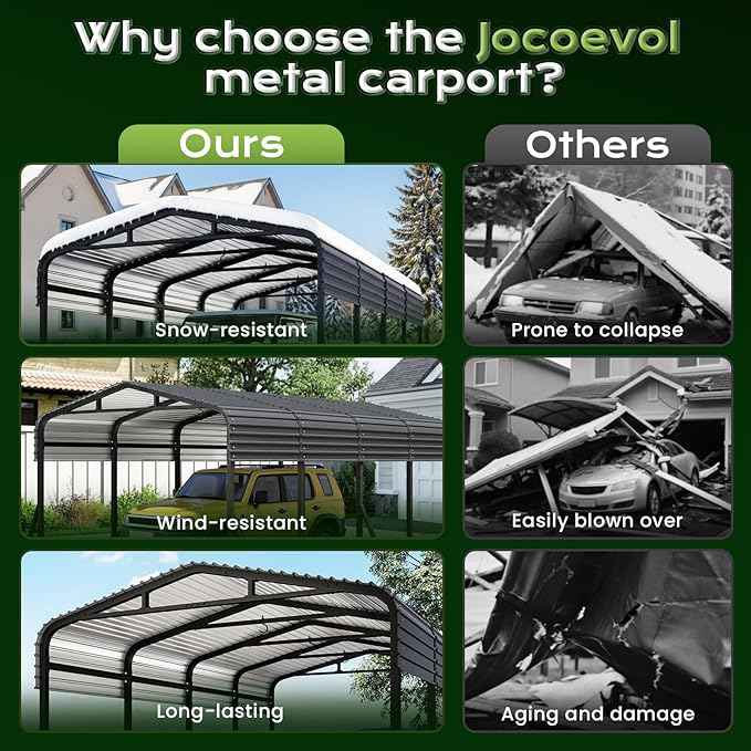 12x20FT Heavy Duty Metal Carport, Outdoor Portable Car Garage w/Reinforced Support Rods & Windproof Ground Anchors, All-Season Versatile Outdoor Shelter for Car Boats Truck