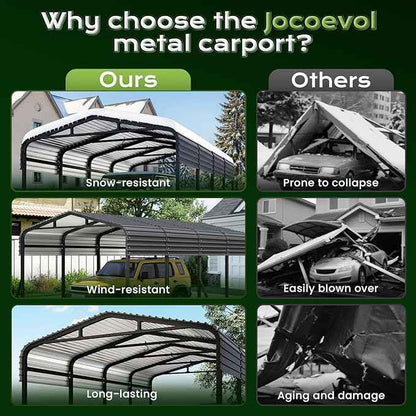 12x20FT Heavy Duty Metal Carport, Outdoor Portable Car Garage w/Reinforced Support Rods & Windproof Ground Anchors, All-Season Versatile Outdoor Shelter for Car Boats Truck