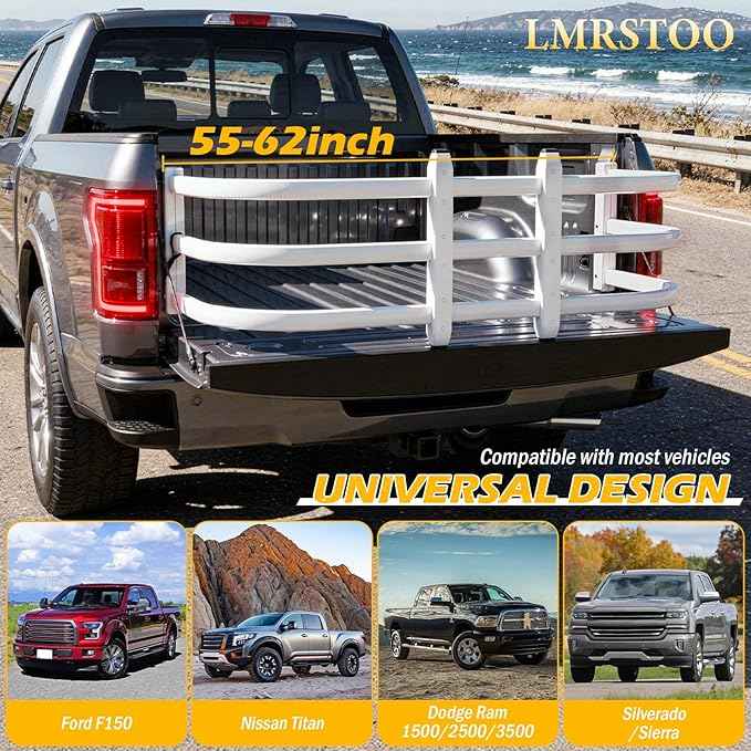 White Aluminium Truck Bed Extender, Pickup Tailgate Expansion, Fit for Ford F150 7+Titan 7+Sierra 3+Ram 1500/2500/3500, Compatible with All Rails, L55-62 x W24 x H18 (Includes Mounting Bracket)