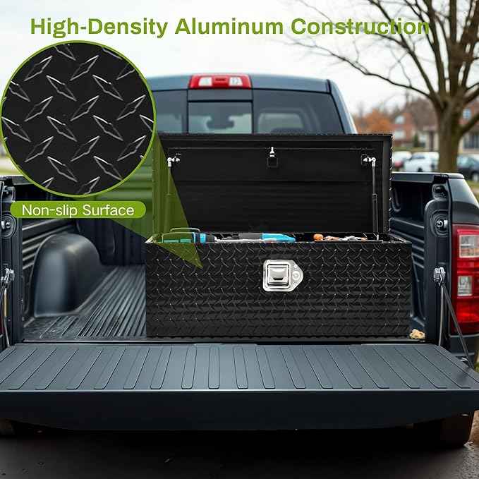 AUTOSAVER88 39 Inch Truck Bed Tool Box, Heavy Duty Aluminum Diamond Plate Tool Box Chest, Waterproof Chest Storage Box with Sliding Shelf and Lock for Trucks, Trailers, RVs, Warehouses