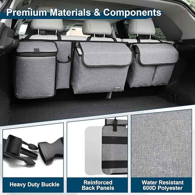 Deluxe Trunk and Backseat Organizer for Medium or large size SUVs & RVs, Detachable Storage Modules with Built-in Cooler, Patent Pending
