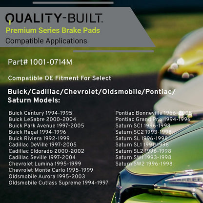 Premium Semi-Metallic Rear Brake Pads (1001-0714M) Compatible with 1966-2005 Buick/Cadillac/Chevrolet/Oldsmobile/Pontiac (Aurora/Bonneville/Century/Cutlass/DeVille/Eldorado & More)