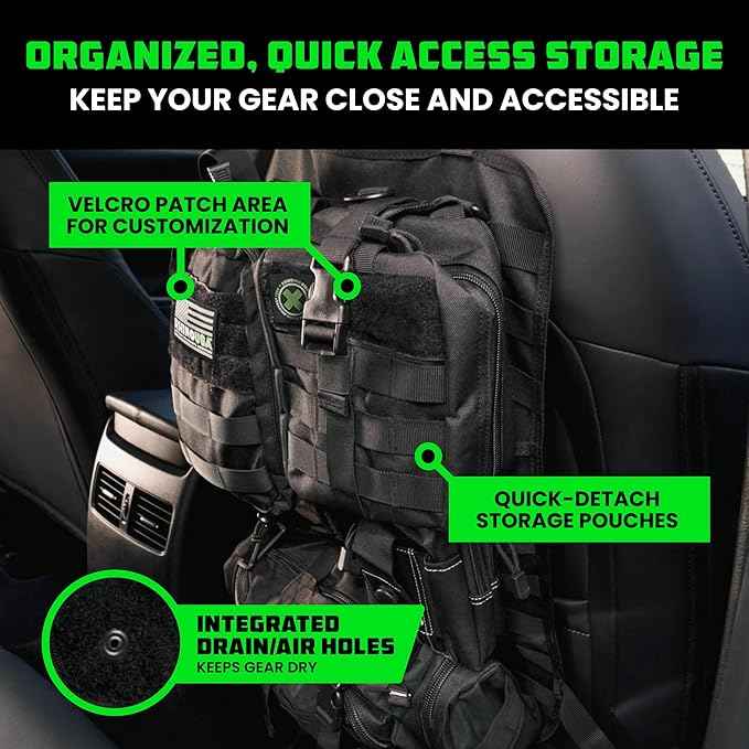 Tactical Car Seat Organizer – Military-Grade Storage for SUV, Truck, & Car – Heavy Duty Seat Organizer with Multiple Pockets & Car Accessories for Maximum Organization - Black