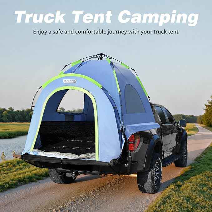 Tecoom Truck Bed Tent, Double Layer Waterproof PU3000mm for 5.5-6.7ft, Portable 2/3 Person Compact Full Size Pickup with Rain Fly for Back of Camping Beach