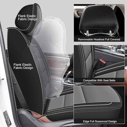 YORKNEIC Seat Covers Fit for GMC Yukon 2007-2023 2024 2025 2026: 2 Front Leather Car Seat Covers - Waterproof Car Seat Protector Compatible Airbag (2 Front Set, Black & Grey)