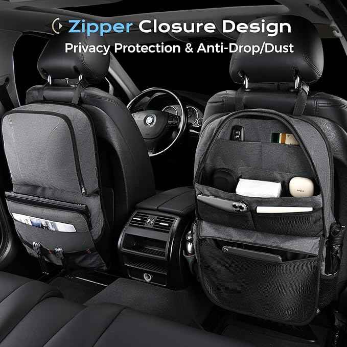 Coverado Backseat Car Organizer 2 Packs, Heavy-Duty Durable Dual-Way Use Car Back Seat Organizer Waterproof with Multi Pockets, Zipper Closure Design, Protect Valuables from Spills, Keeps Car Tidy