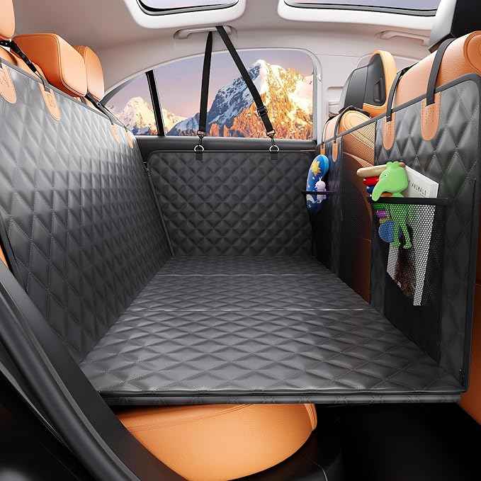 Pet Car Seat Cover Backseat - Upgraded Back Seat Extender for Dogs, 600D Scratchproof, PU Thickened, Waterproof Hammock, 400 lbs, Easy to Clean/Install, Universal for Cars SUV Truck, Pet Protector