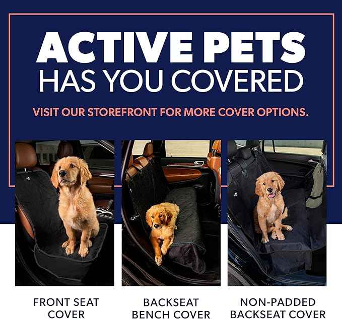 Active Pets Black XL Dog Car Hammock Back Seat Cover, Waterproof Backseat Cover Protector for Truck Bench Rear of Sedans or SUVs, Essential Pet Supplies Vacuum or Wipe Clean, Machine Washable