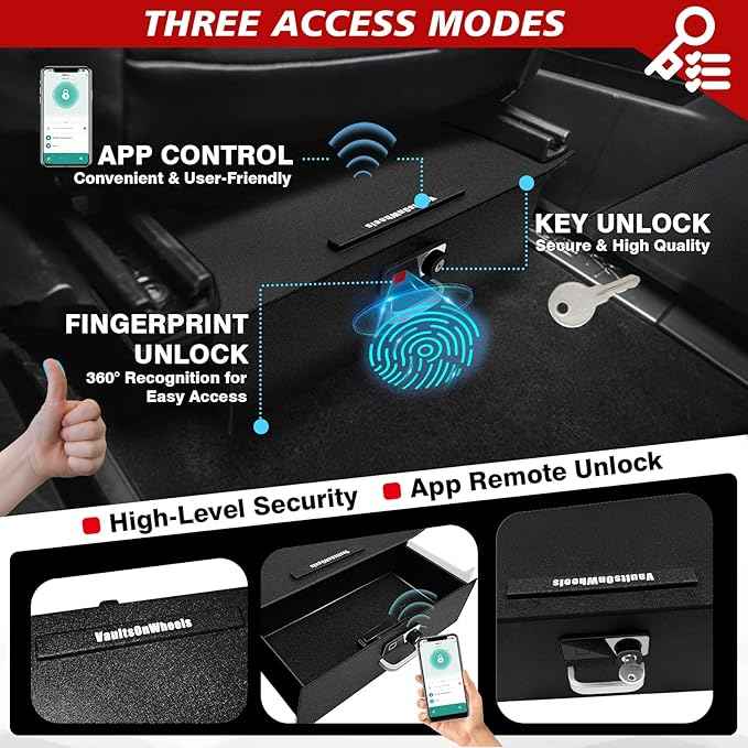 VaultsOnWheels for 2025 2024 Tesla Cybertruck Front Seat Safe Vault Gun Safe Box Driver/Passenger Side Drawer LockBox Anti-Theft Biometric Fingerprint Lock